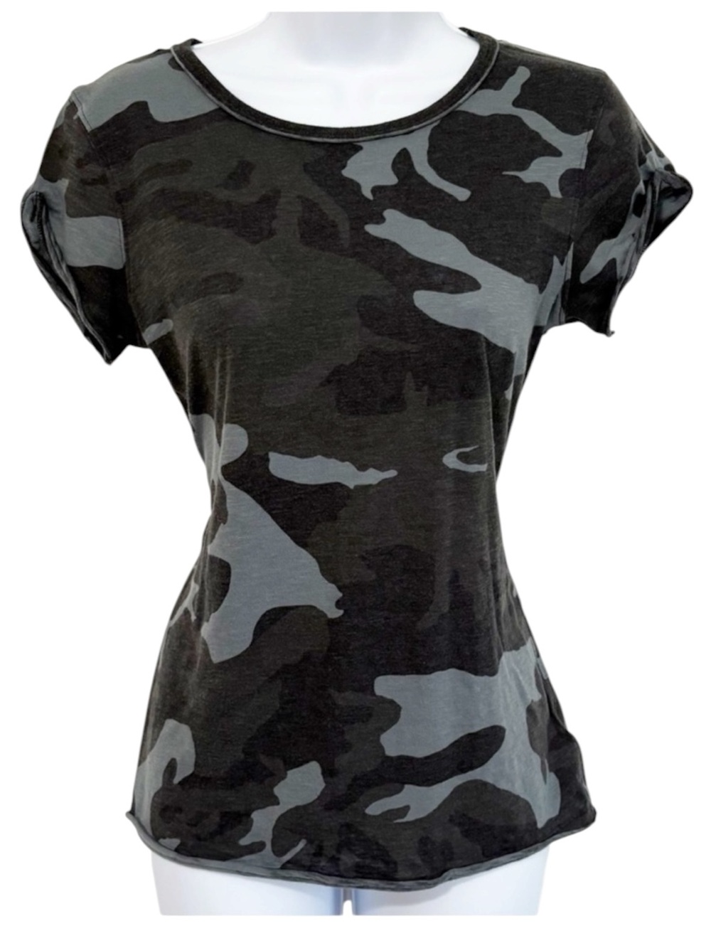 FREE PEOPLE WE THE FREE Clare Camo Tee Medium Black Gray Camo Rolled Sleeve Top